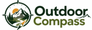 OutdoorCompass logo featuring a compass, mountains, pine trees, and an outdoor adventure design.
