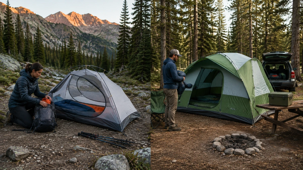 Backpacking tent and camping tent compared for different outdoor trips