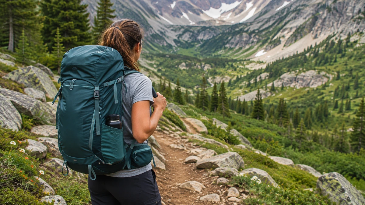 Beginner hiker choosing a hiking backpack for a day hike