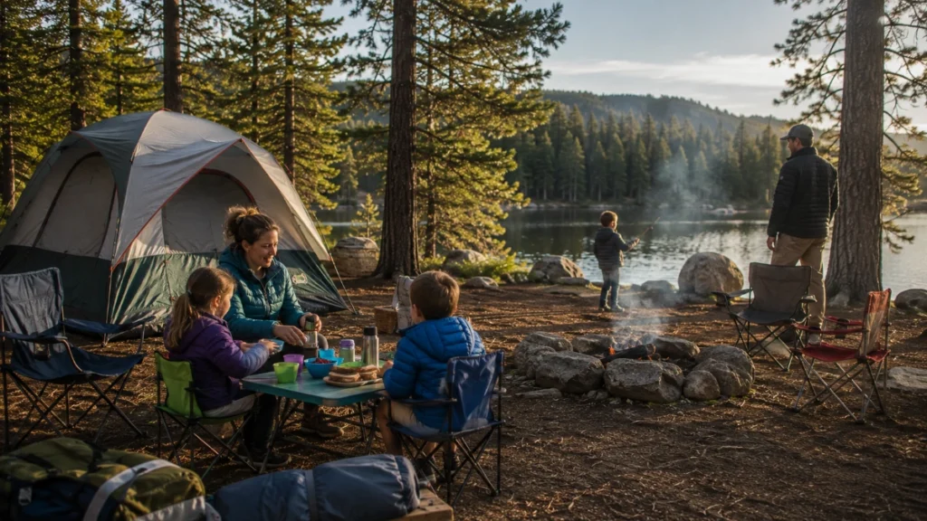 Family camping with kids at a campground