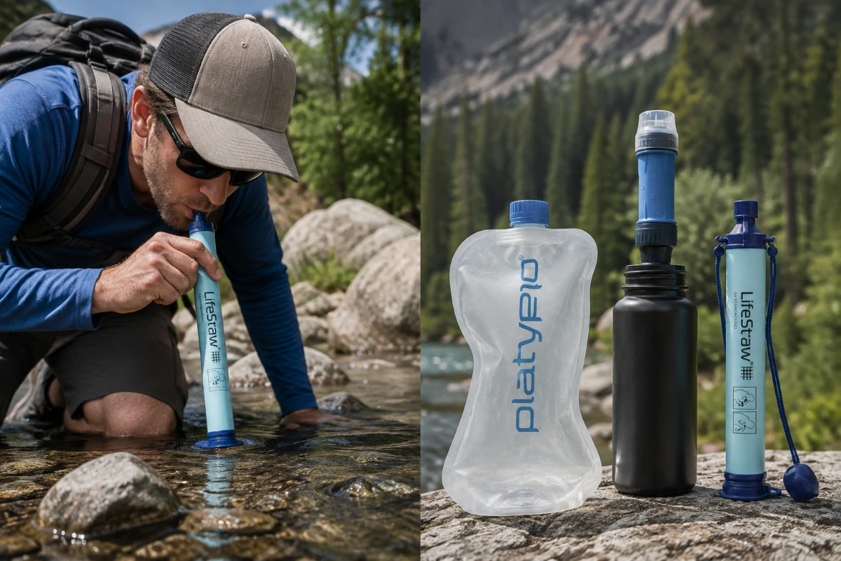 Backpacking water filter and purifier for treating water on the trail