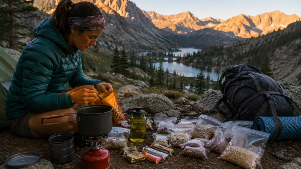 Backpacking food and meals prepared for a multi-day hiking trip