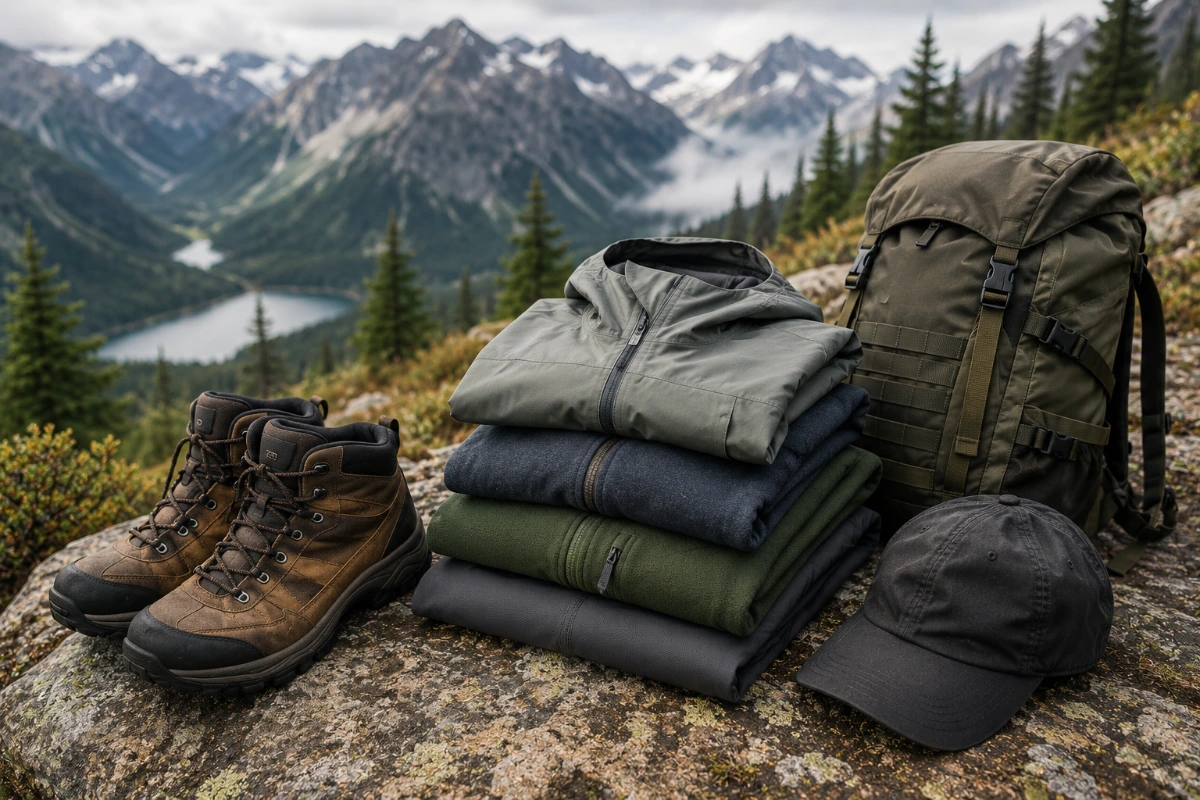Hiking footwear and layered clothing for outdoor adventures