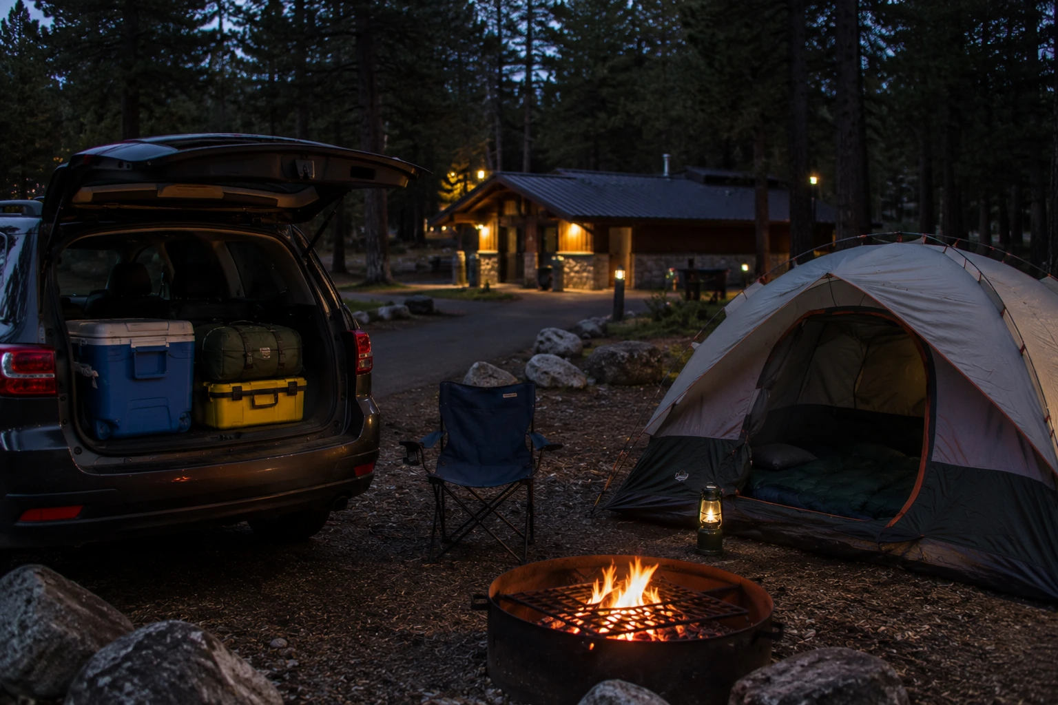 Camper practicing general safety at a developed campground