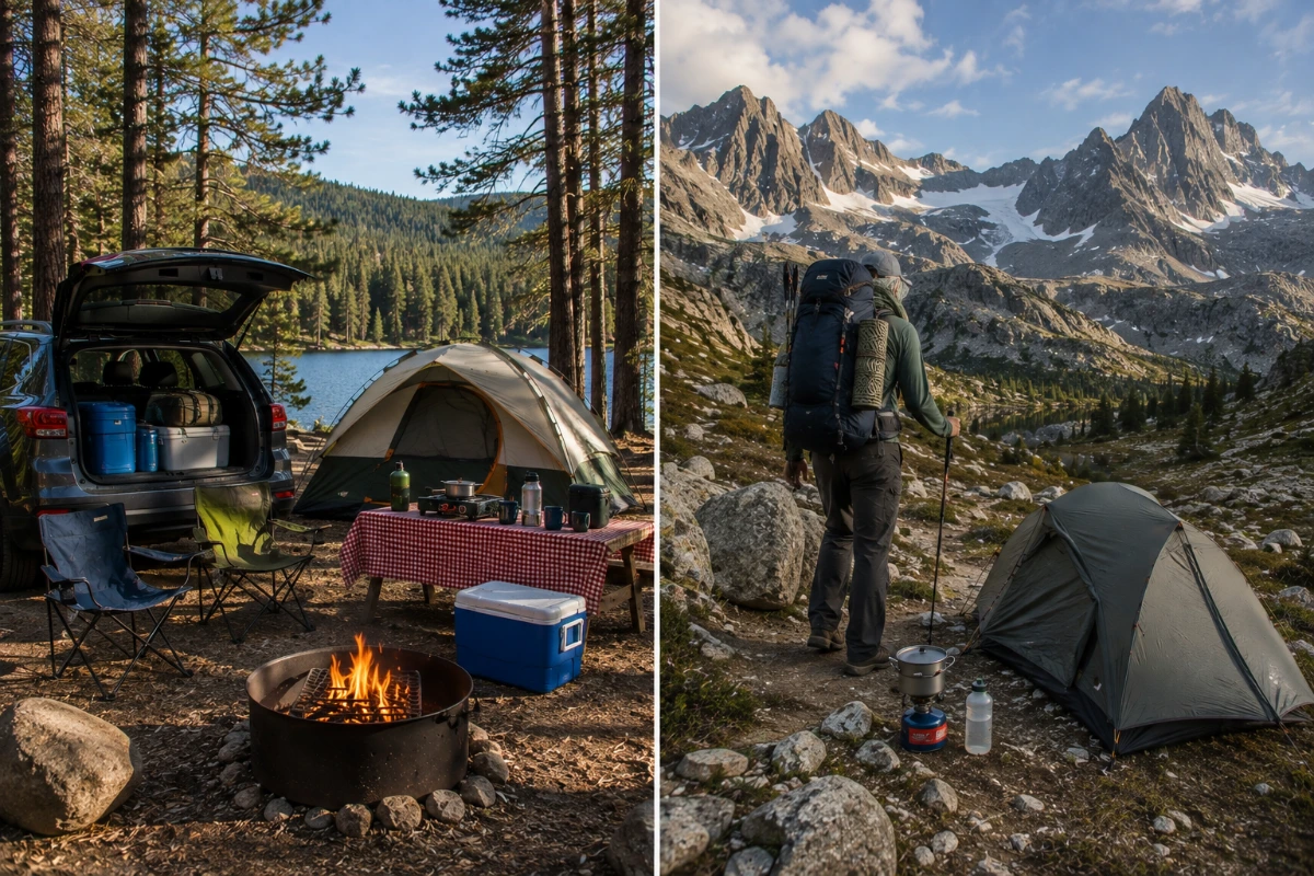 Beginner camper choosing between car camping and backcountry camping