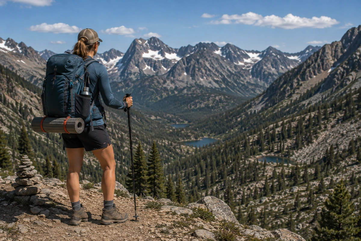 Hiker preparing for a first backpacking trip with an overnight pack